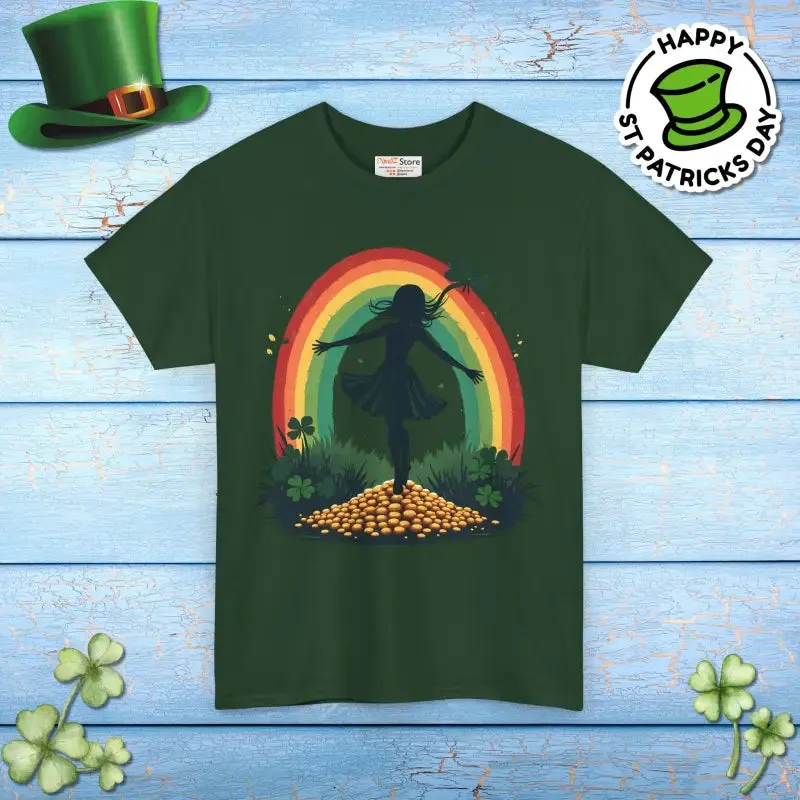 Rainbow Shamrock Heavy Cotton Tee for Irish Magic