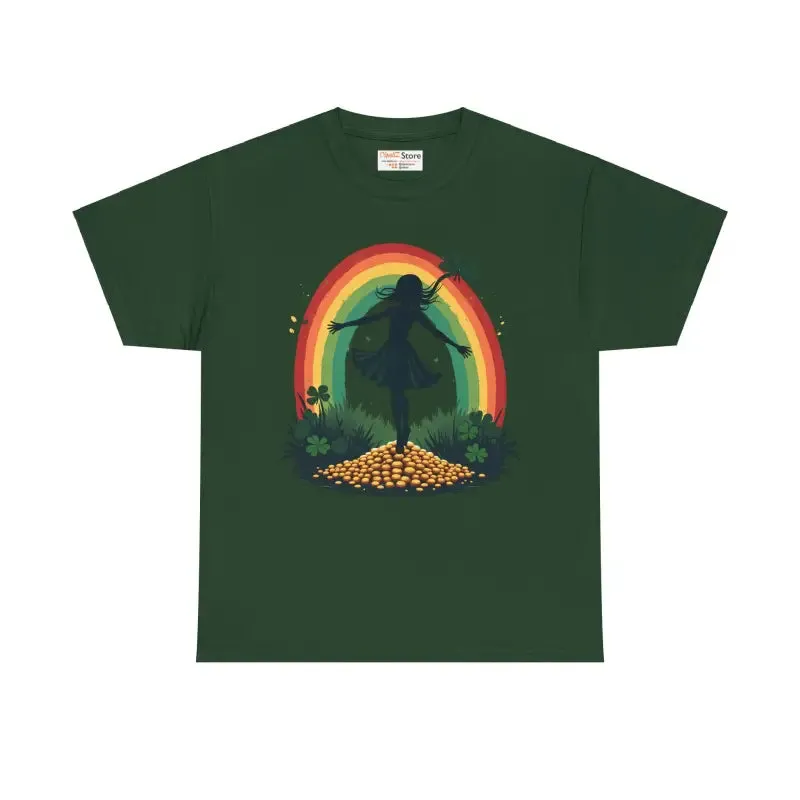 Rainbow Shamrock Heavy Cotton Tee for Irish Magic