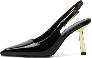 RIBONGZ Slingback Heels for Women Closed Pointed Toe Stiletto High Heels Dress Sexy Pumps Heeled Wedding Bride Prom Party Evening Dressy Shoes