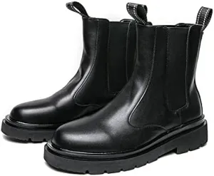 Round Toe Ankle Boots For Men Elastic Bandage PU Waterproof Non Slip Anti-slip Work Dress (Color : Black, Size : 7)