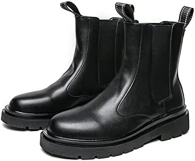 Round Toe Ankle Boots for Men Elastic Bandage PU Waterproof Non Slip Anti-Slip Work Dress