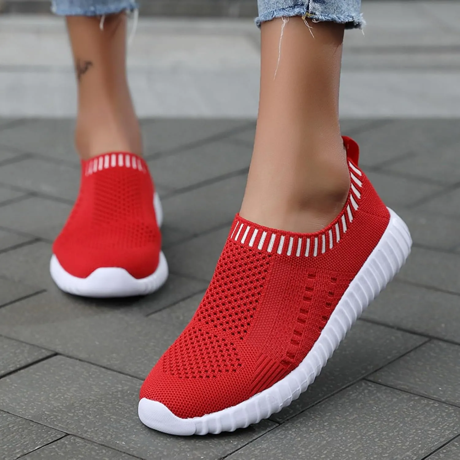Running Shoes for Women Walking Sock Shoes Elastic Knit Lightweight Slip on Breathable Yoga Sneakers Casual Mesh-Comfortable Tennis Workout Sneakers 2025