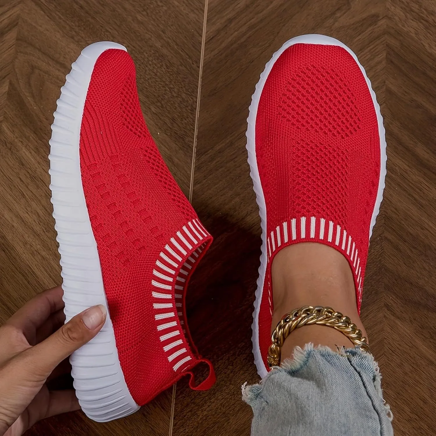 Running Shoes for Women Walking Sock Shoes Elastic Knit Lightweight Slip on Breathable Yoga Sneakers Casual Mesh-Comfortable Tennis Workout Sneakers 2025