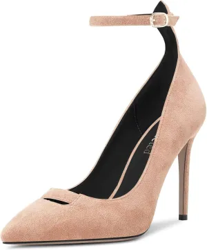Saekcted Women Stiletto High Heel Pointed Toe Pumps Ankle Strap Wedding Dress Cute 3.9 Inches Heels