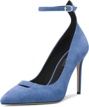 Saekcted Women Stiletto High Heel Pointed Toe Pumps Ankle Strap Wedding Dress Cute 3.9 Inches Heels