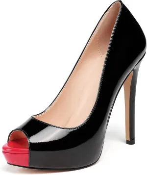 SAMMITOP Women's Peep Toe Stiletto Heel Pumps Slip On High Heel Platform Shoes Party Dress Pump