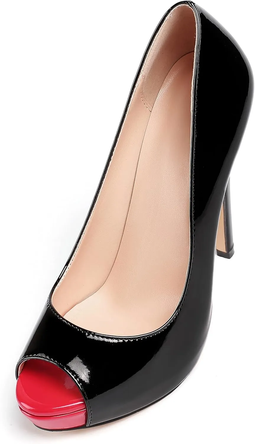 SAMMITOP Women's Peep Toe Stiletto Heel Pumps Slip On High Heel Platform Shoes Party Dress Pump
