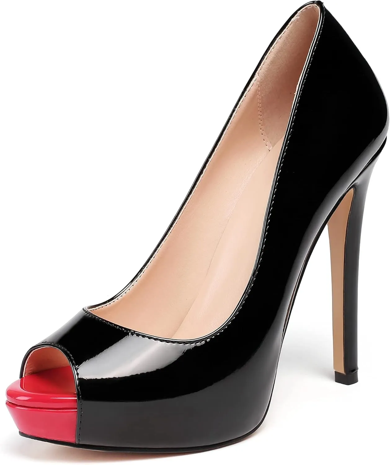 SAMMITOP Women's Peep Toe Stiletto Heel Pumps Slip On High Heel Platform Shoes Party Dress Pump