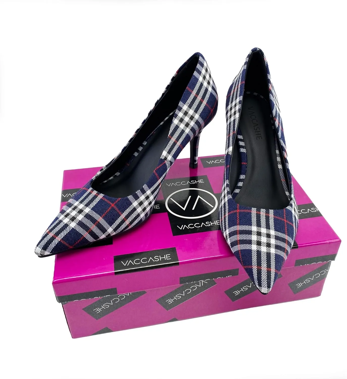 Scotland Genuine Leather Stiletto Heels Pumps with Tartan Pattern Classic Design