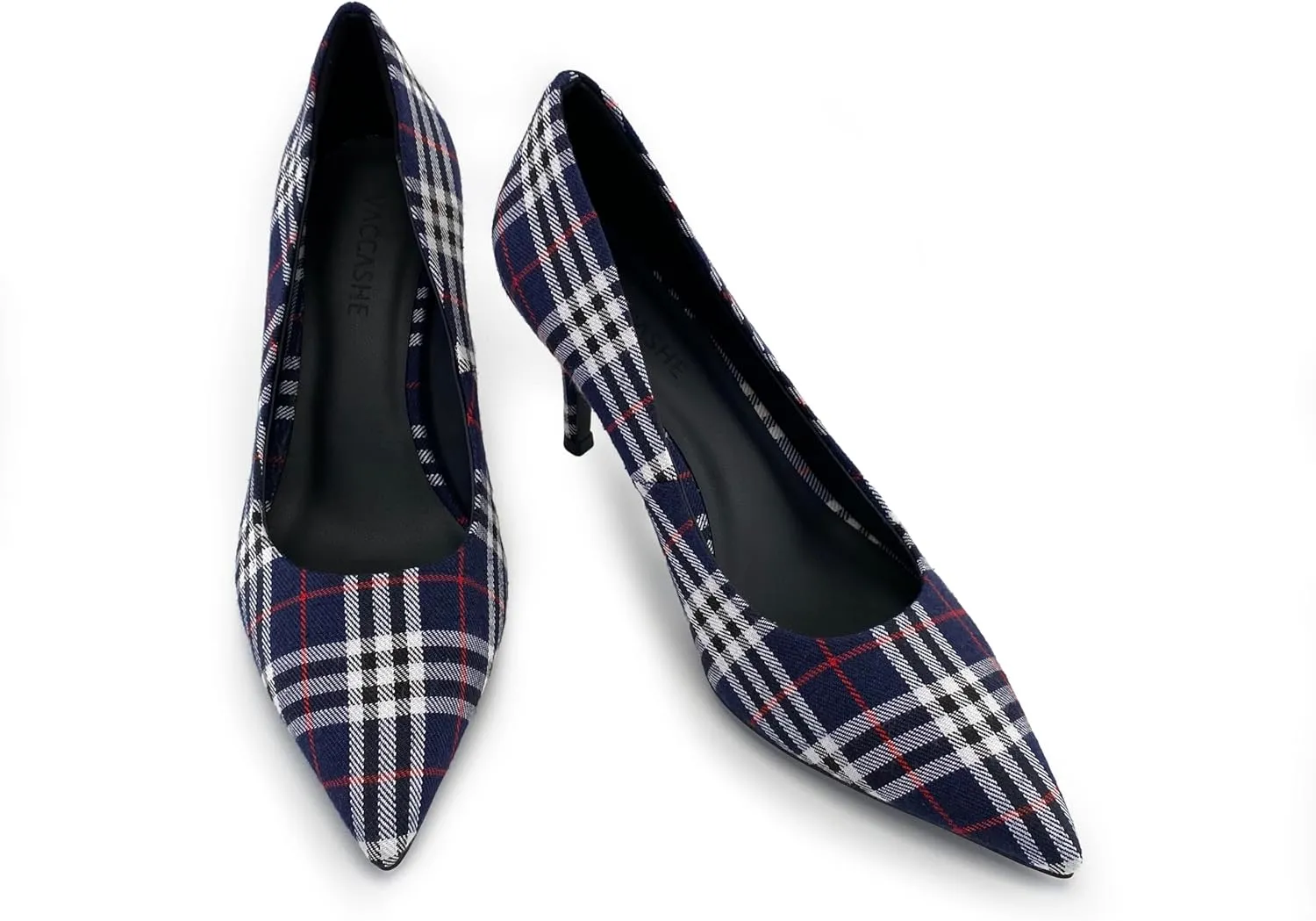 Scotland Genuine Leather Stiletto Heels Pumps with Tartan Pattern Classic Design
