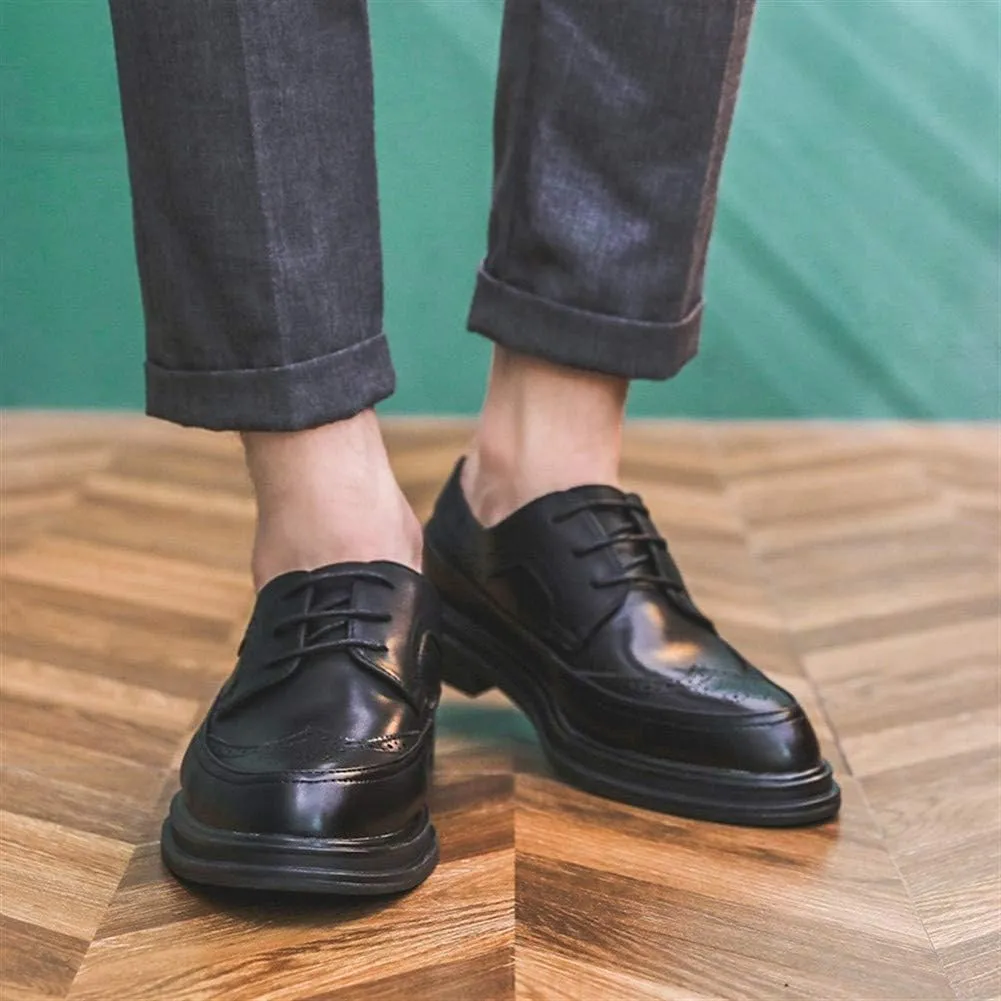 Shoes Dress Oxford for Men Lace Up Wing Tip Brogue Apron Toe Derby Shoes Vegan Leather Block Heel Resistant Non Slip Anti-Slip Low Top Business