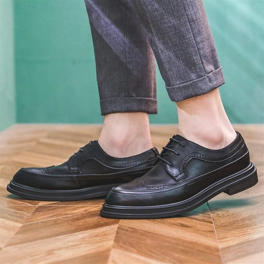 Shoes Dress Oxford for Men Lace Up Wing Tip Brogue Apron Toe Derby Shoes Vegan Leather Block Heel Resistant Non Slip Anti-Slip Low Top Business