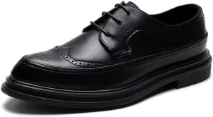 Shoes Dress Oxford for Men Lace Up Wing Tip Brogue Apron Toe Derby Shoes Vegan Leather Block Heel Resistant Non Slip Anti-Slip Low Top Business