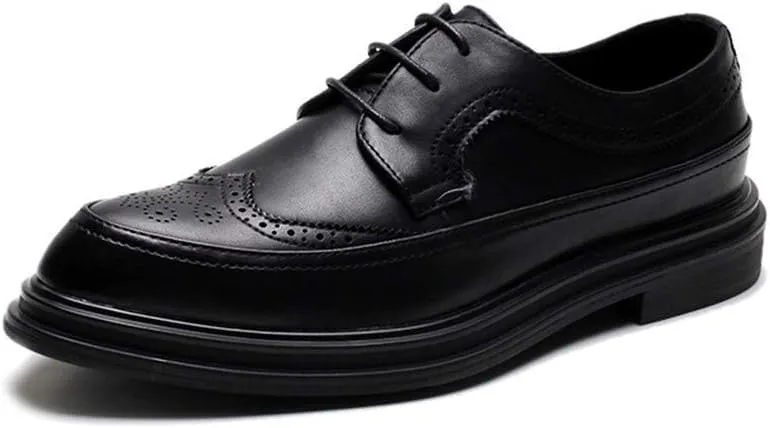 Shoes Dress Oxford for Men Lace Up Wing Tip Brogue Apron Toe Derby Shoes Vegan Leather Block Heel Resistant Non Slip Anti-Slip Low Top Business
