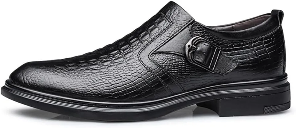 Shoes Dress Oxford for Men Slip On Round Toe Monk Strap Crocodile Embossed Vegan Leather Low Top Block Heel Anti-Slip Outdoor