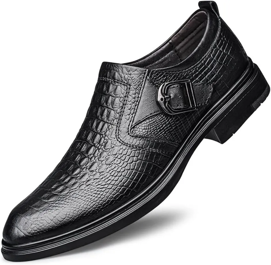 Shoes Dress Oxford for Men Slip On Round Toe Monk Strap Crocodile Embossed Vegan Leather Low Top Block Heel Anti-Slip Outdoor