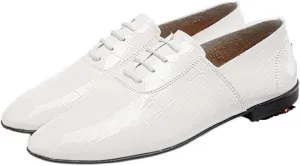 Single Season Dress Oxford for Men Lace Up Solid Plaid Round Toe Vegan Leather Low Top Block Heel Anti-Slip Non Slip Prom Very Popular Among Young People (Color : White, Size : 10.5)