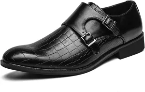 Single Season Dress Oxford for Men Slip On Burnished Toe Monk Strap Vegan Leather Rubber Sole Slip Resistant Low Top Anti-Slip Block Heel Outdoor Very Popular Among Young People (Color : Black