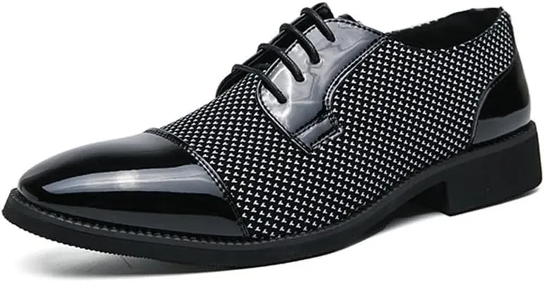 Single Season Dress Oxford Shoes for Men Lace Up Two Tone Patchwork Cap Toe Vegan Leather Anti-Slip Block Heel Rubber Sole Resistant Non Slip Prom Very Popular Among Young People (Color White Black