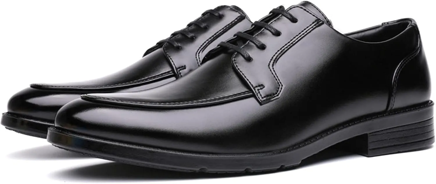 Single Season Formal Oxford Shoes for Men Lace Up Apron Toe Black Burnished Toe Vegan Leather Rubber Sole Slip Resistant Low Top Party Very Popular Among Young People