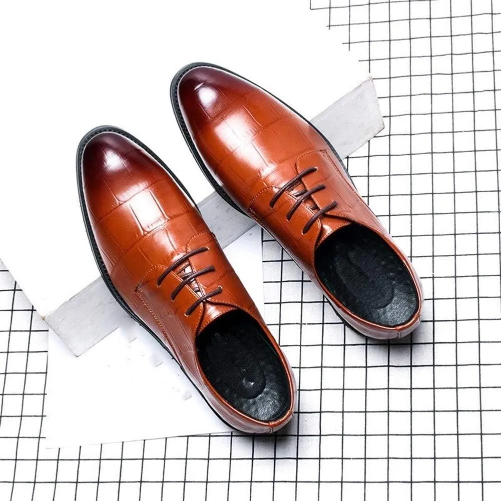 Single Season Formal Oxford Shoes for Men Lace Up Crocodile Embossed Derby Shoes Vegan Leather Anti-Slip Block Heel Non Slip Low Top Prom Very Popular Among Young People