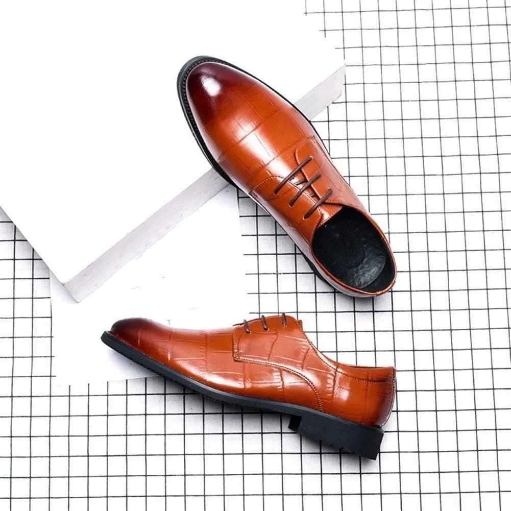 Single Season Formal Oxford Shoes for Men Lace Up Crocodile Embossed Derby Shoes Vegan Leather Anti-Slip Block Heel Non Slip Low Top Prom Very Popular Among Young People