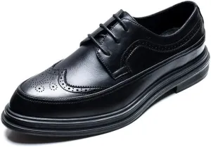 Single Season Formal Oxford Shoes for Men Lace Up Wing Tip Brogue Apron Toe Derby Shoes Vegan Leather Anti-Slip Rubber Sole Slip Resistant Block Heel Prom Very Popular Among Young People
