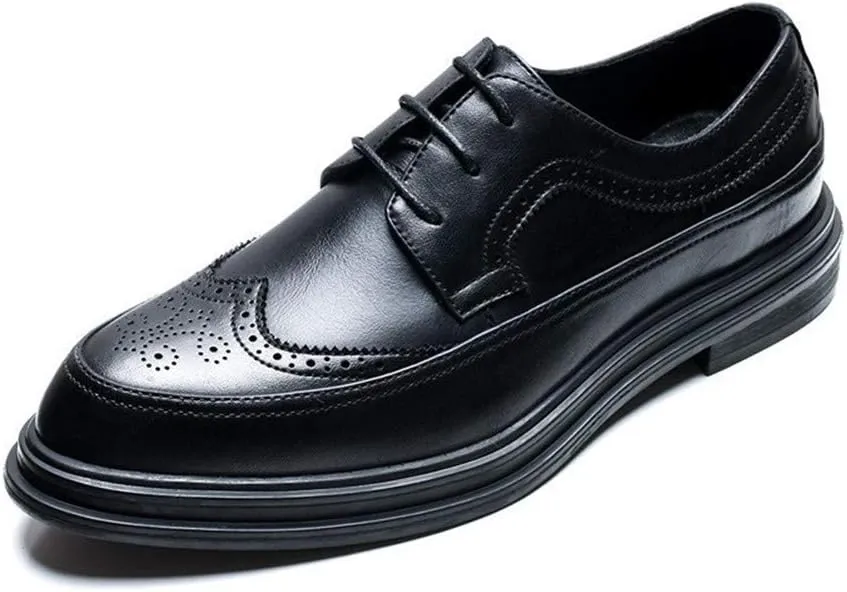 Single Season Formal Oxford Shoes for Men Lace Up Wing Tip Brogue Apron Toe Derby Shoes Vegan Leather Anti-Slip Rubber Sole Slip Resistant Block Heel Prom Very Popular Among Young People