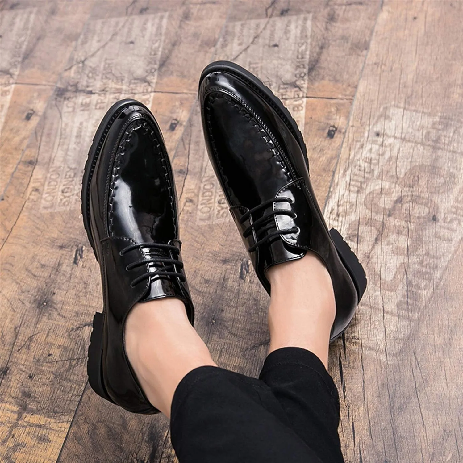 Single Season Formal Shoes for Men Lace Up Apron Toe Derby Shoes Round Toe Vegan Leather Anti-Slip Rubber Sole Block Heel Wedding Very Popular Among Young People
