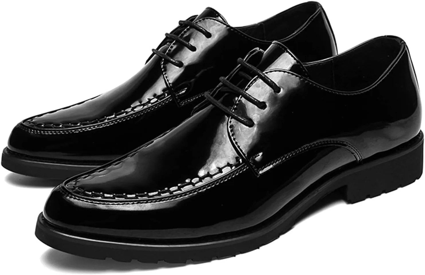 Single Season Formal Shoes for Men Lace Up Apron Toe Derby Shoes Round Toe Vegan Leather Anti-Slip Rubber Sole Block Heel Wedding Very Popular Among Young People
