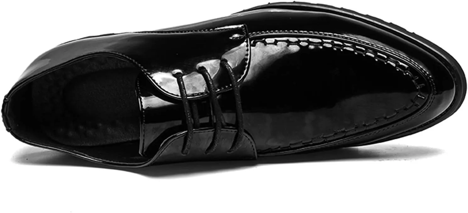 Single Season Formal Shoes for Men Lace Up Apron Toe Derby Shoes Round Toe Vegan Leather Anti-Slip Rubber Sole Block Heel Wedding Very Popular Among Young People