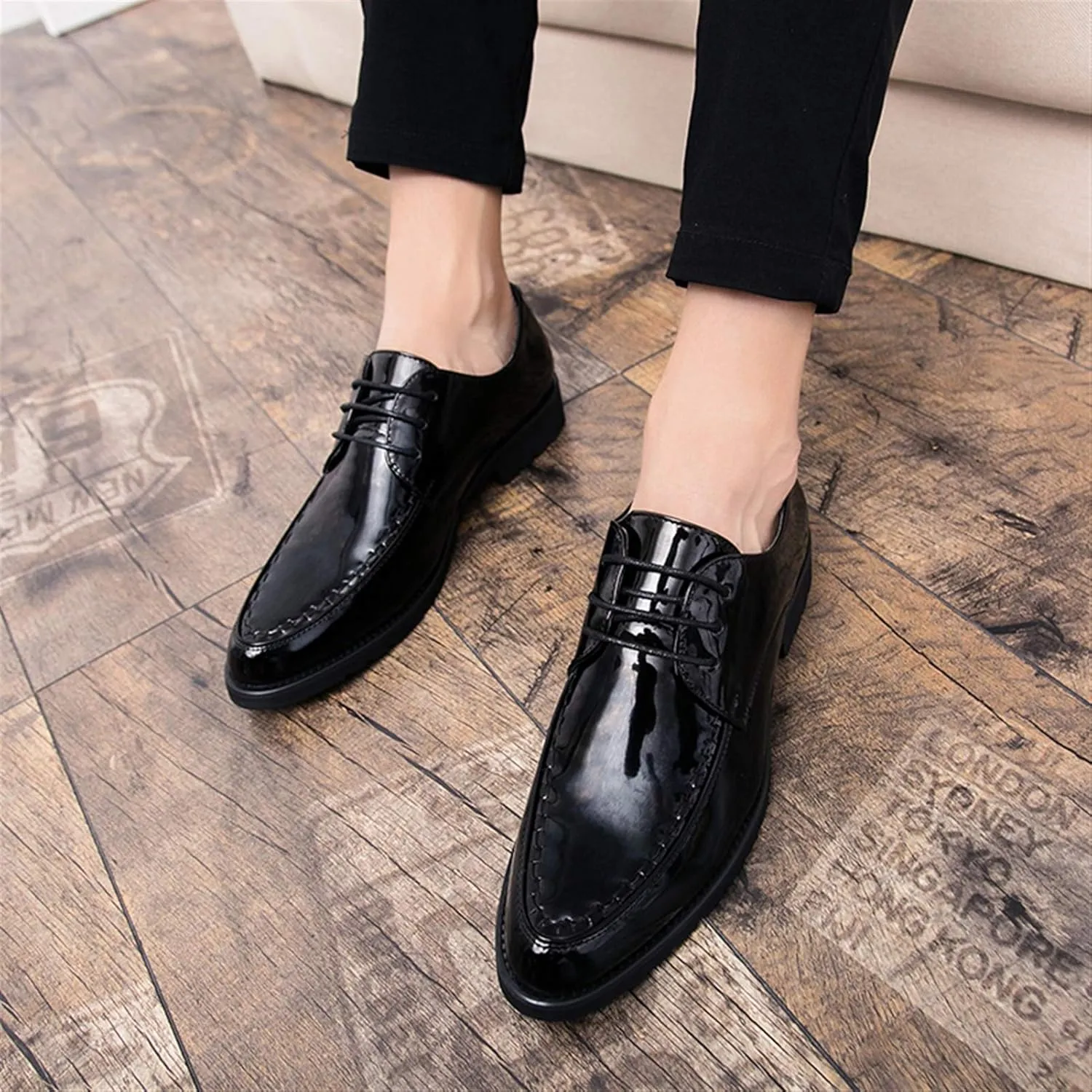 Single Season Formal Shoes for Men Lace Up Apron Toe Derby Shoes Round Toe Vegan Leather Anti-Slip Rubber Sole Block Heel Wedding Very Popular Among Young People