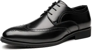 Single Season Formal Shoes for Men Lace Up Brogue Embossed Wing Tip Burnished Toe Vegan Leather Slip Resistant Rubber Sole Low Top Non Slip Prom Very Popular Among Young People