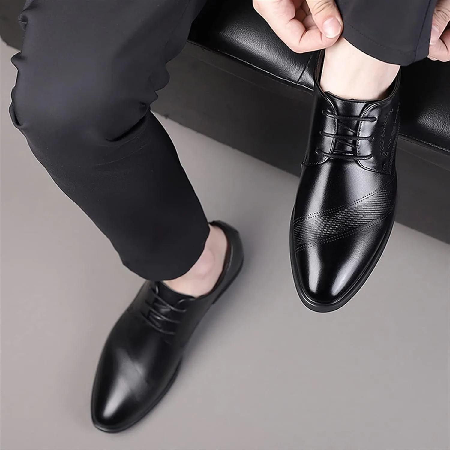 Single Season Formal Shoes for Men Lace Up Derby Shoes Round Toe Vegan Leather Anti-Slip Non Slip Resistant Party Very Popular Among Young People