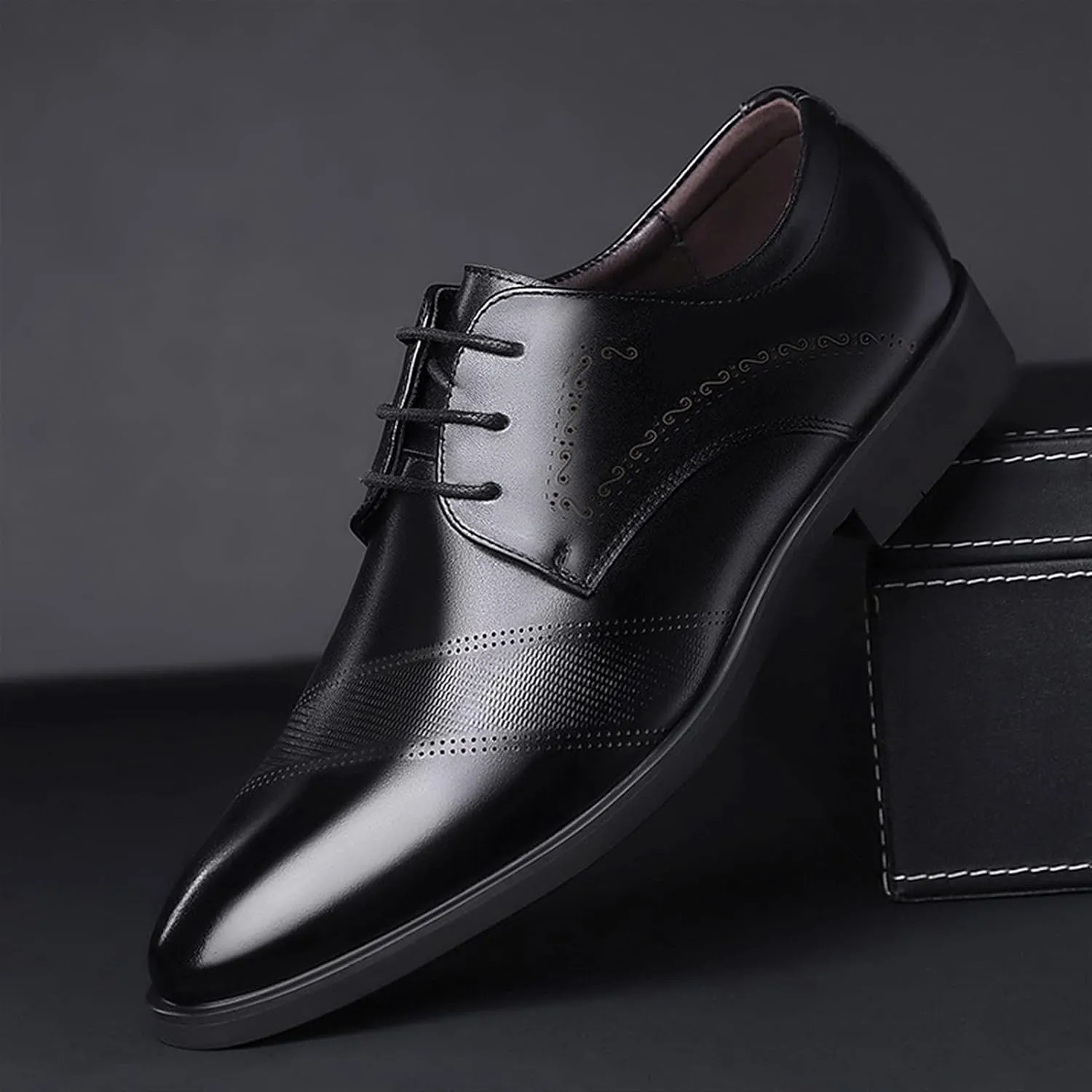 Single Season Formal Shoes for Men Lace Up Derby Shoes Round Toe Vegan Leather Anti-Slip Non Slip Resistant Party Very Popular Among Young People