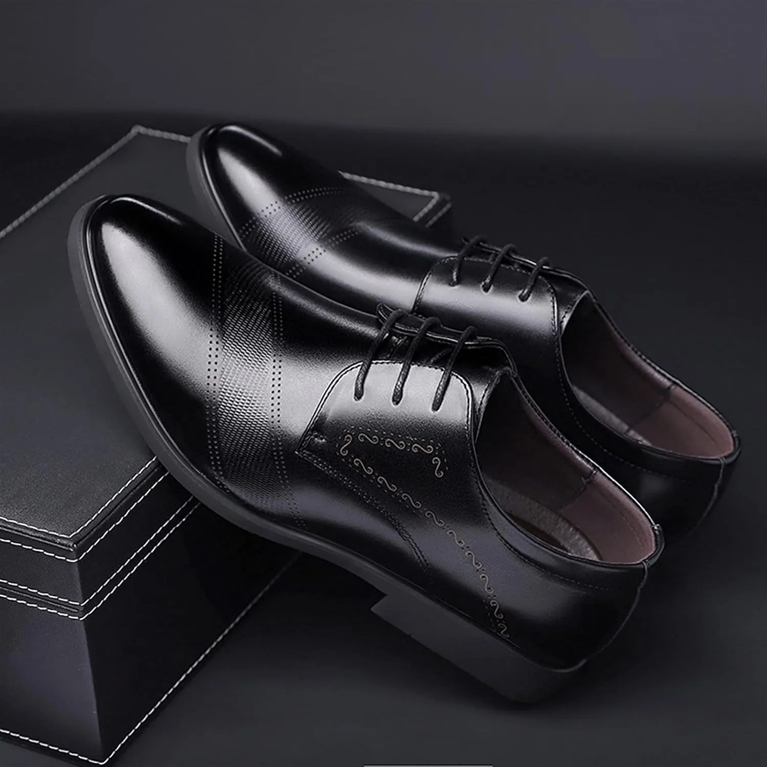 Single Season Formal Shoes for Men Lace Up Derby Shoes Round Toe Vegan Leather Anti-Slip Non Slip Resistant Party Very Popular Among Young People
