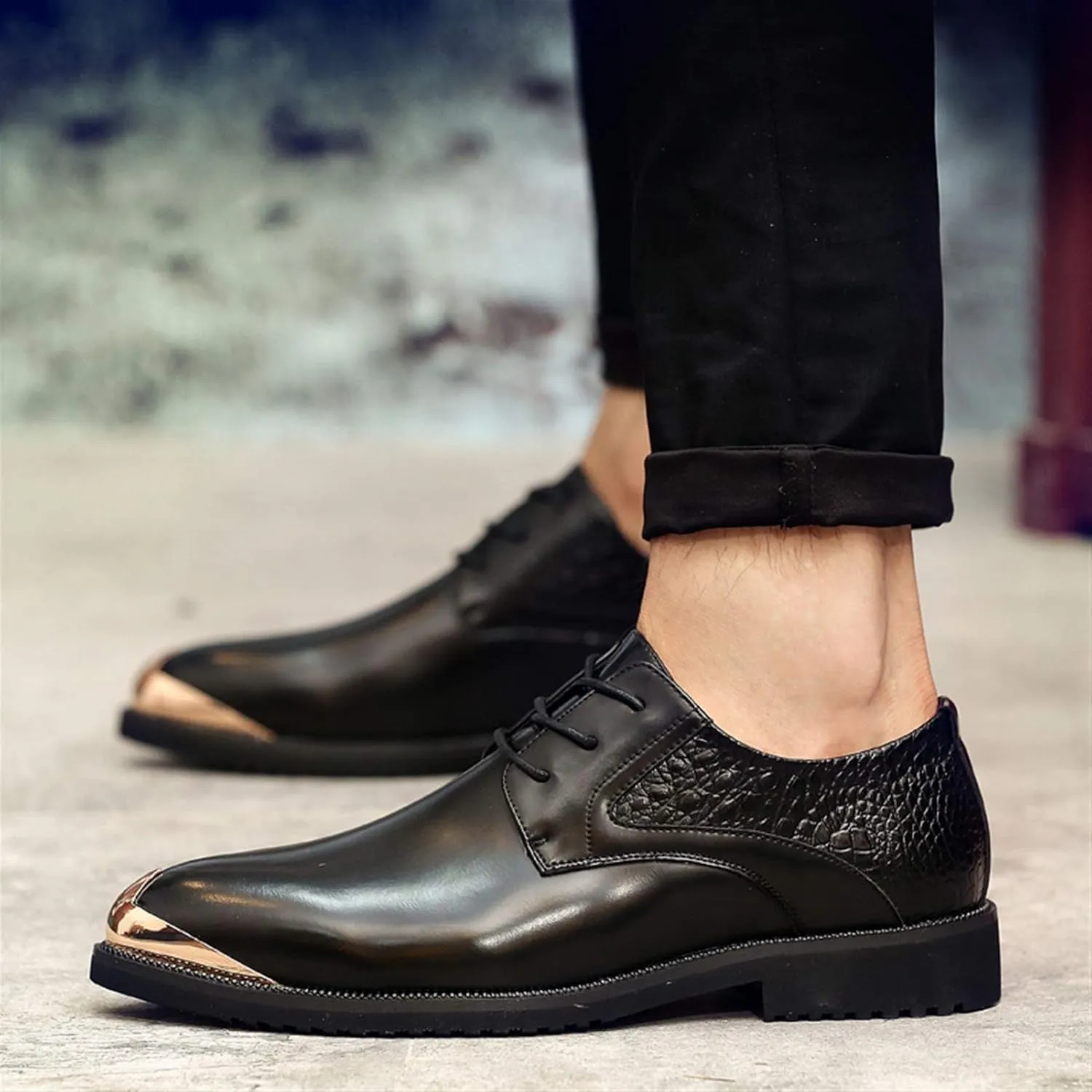 Single Season Formal Shoes for Men Lace Up Derby Shoes Round Toe Vegan Leather Low Top Non Slip Anti-Slip Rubber Sole Classic Very Popular Among Young People