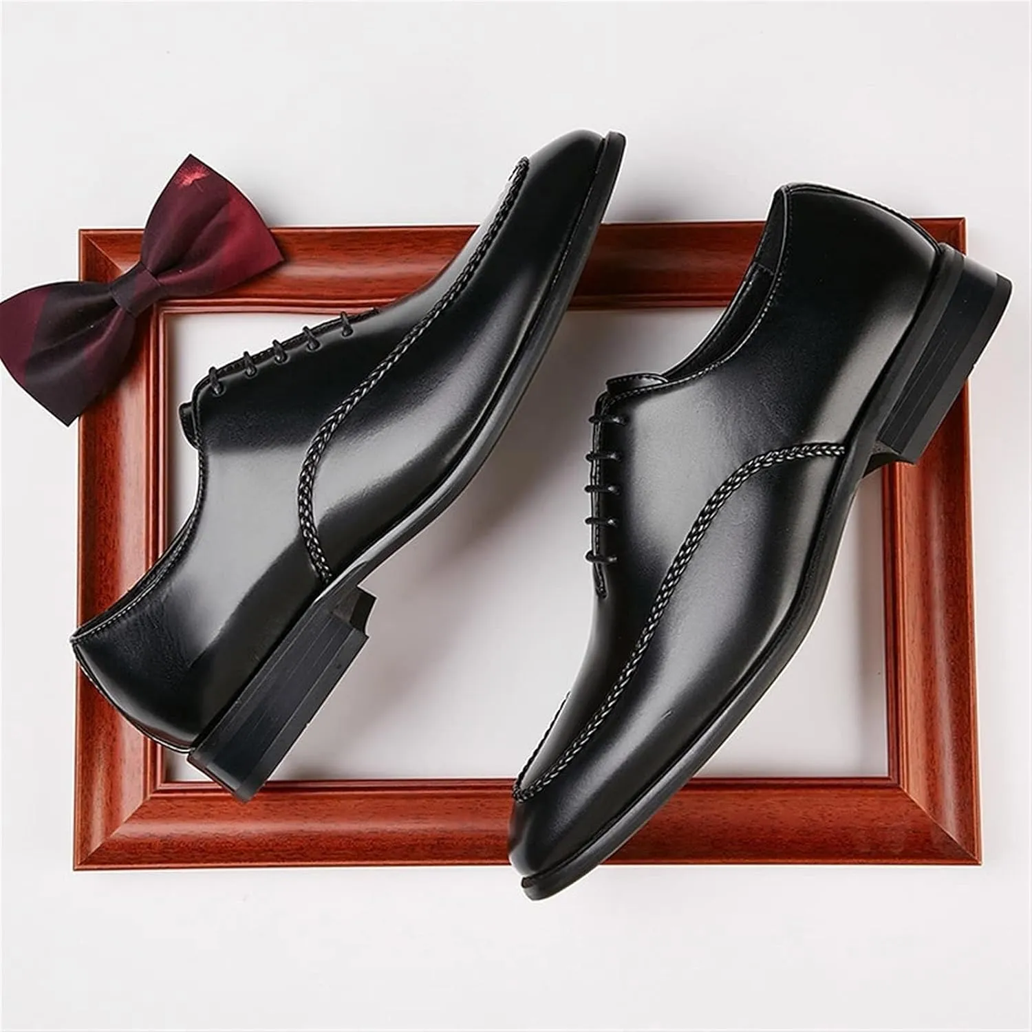 Single Season Oxford Formal Shoes for Men Lace Up Apron Toe Burnished Toe Shoes Vegan Leather Rubber Sole Block Heel Non Slip Wedding Very Popular Among Young People