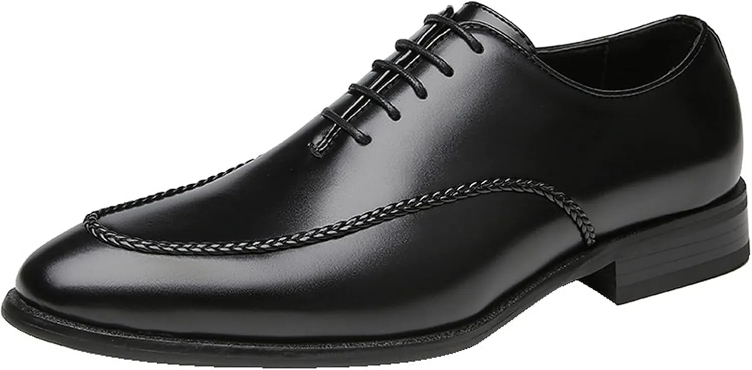 Single Season Oxford Formal Shoes for Men Lace Up Apron Toe Burnished Toe Shoes Vegan Leather Rubber Sole Block Heel Non Slip Wedding Very Popular Among Young People