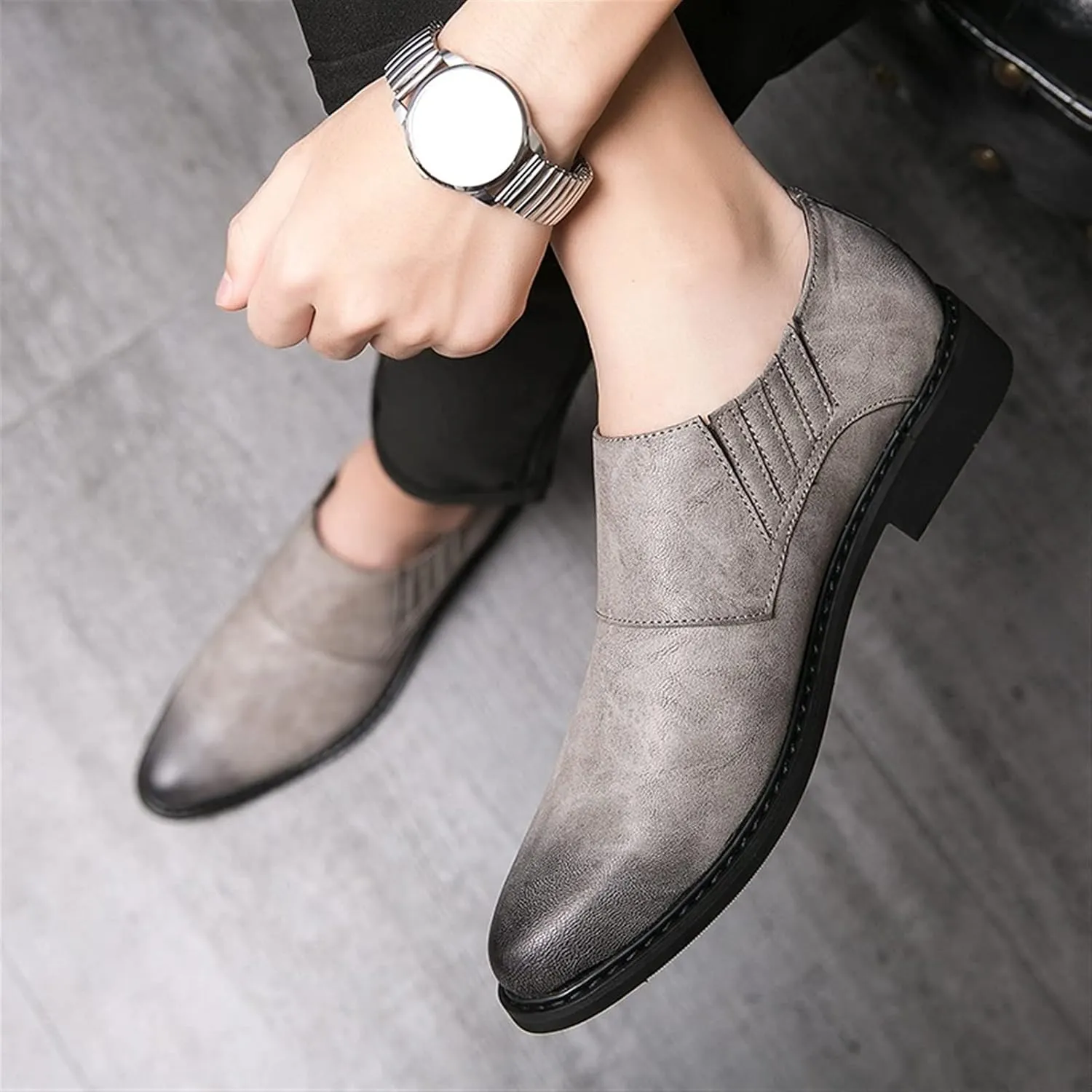 Single Season Oxford Formal Shoes for Men Lace Up Burnish Round Toe Vegan Leather Rubber Sole Non Slip Block Heel Slip Resistant Wedding Very Popular Among Young People