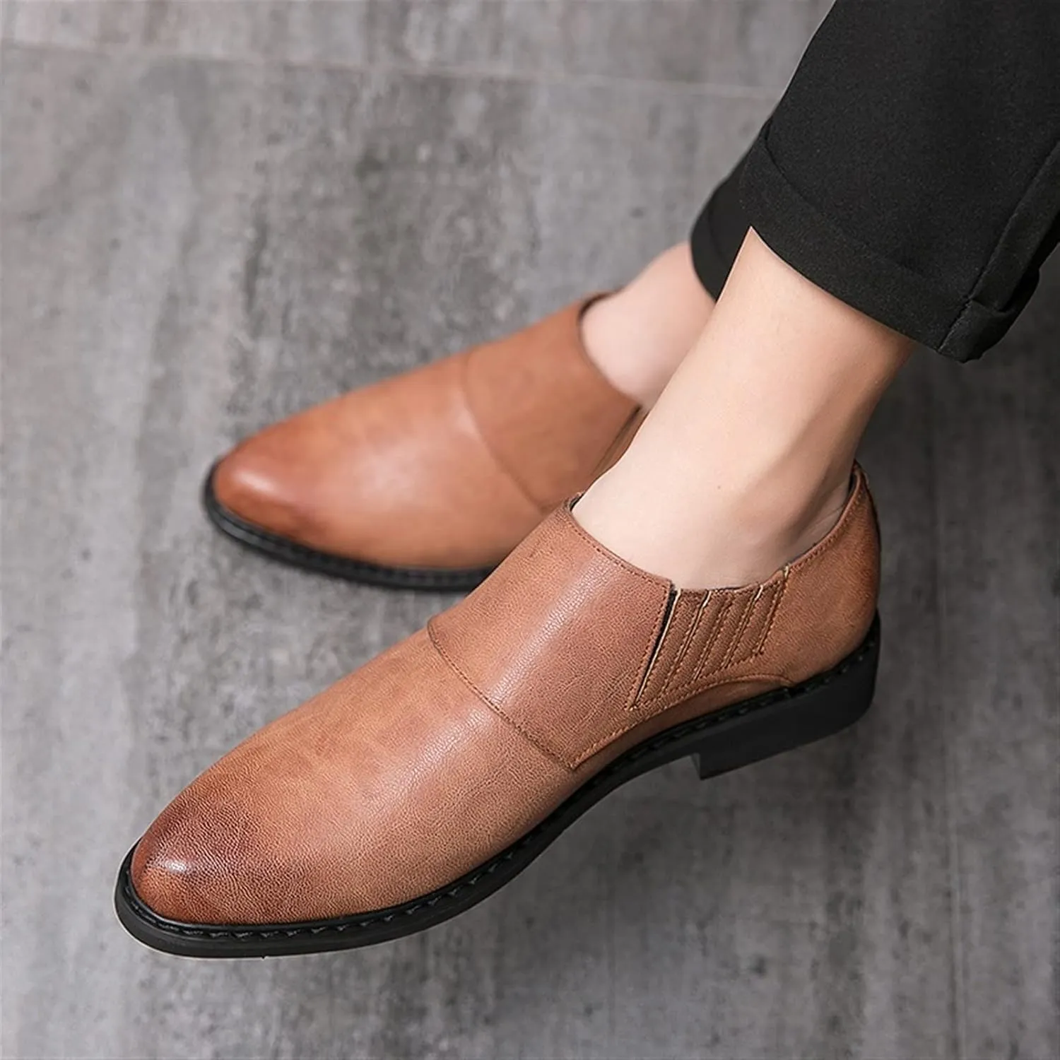 Single Season Oxford Formal Shoes for Men Lace Up Burnish Round Toe Vegan Leather Rubber Sole Non Slip Block Heel Slip Resistant Wedding Very Popular Among Young People