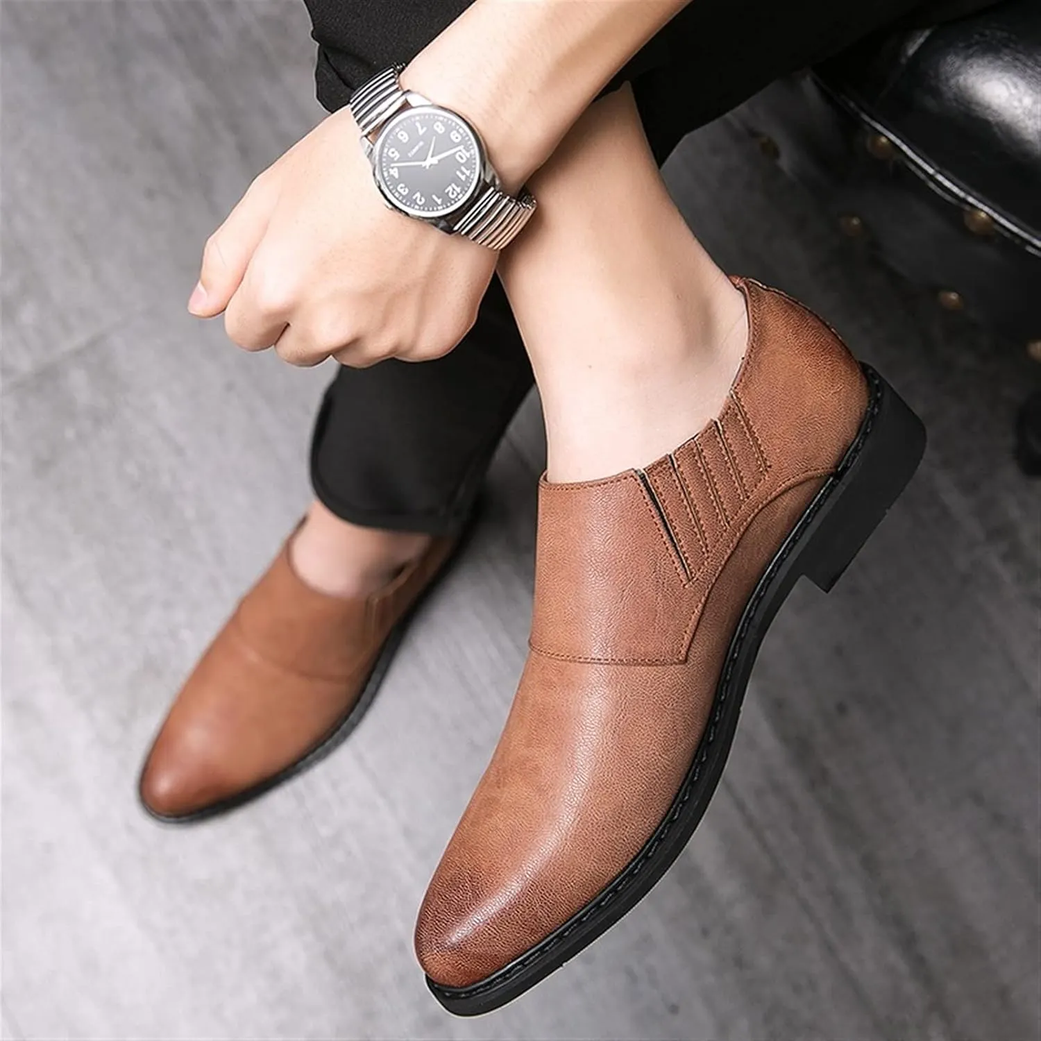 Single Season Oxford Formal Shoes for Men Lace Up Burnish Round Toe Vegan Leather Rubber Sole Non Slip Block Heel Slip Resistant Wedding Very Popular Among Young People