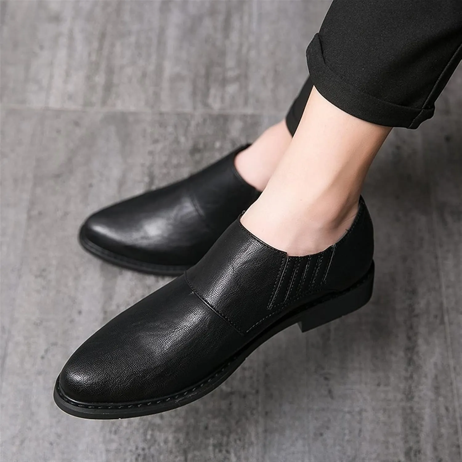 Single Season Oxford Formal Shoes for Men Lace Up Burnish Round Toe Vegan Leather Rubber Sole Non Slip Block Heel Slip Resistant Wedding Very Popular Among Young People