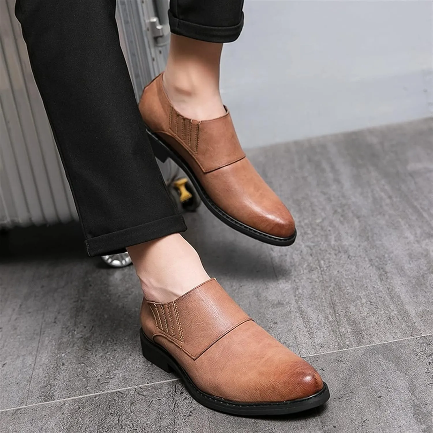 Single Season Oxford Formal Shoes for Men Lace Up Burnish Round Toe Vegan Leather Rubber Sole Non Slip Block Heel Slip Resistant Wedding Very Popular Among Young People