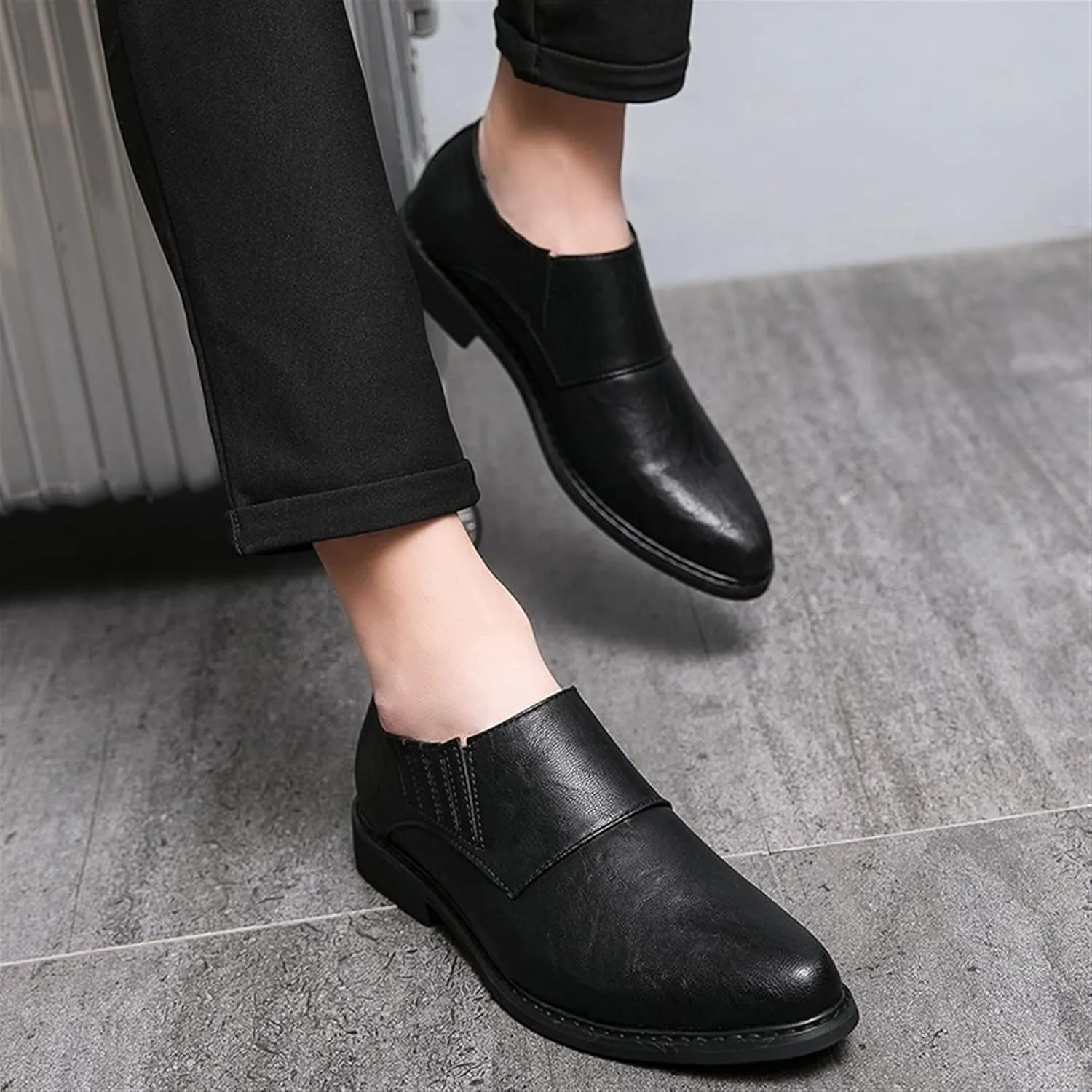 Single Season Oxford Formal Shoes for Men Lace Up Burnish Round Toe Vegan Leather Rubber Sole Non Slip Block Heel Slip Resistant Wedding Very Popular Among Young People