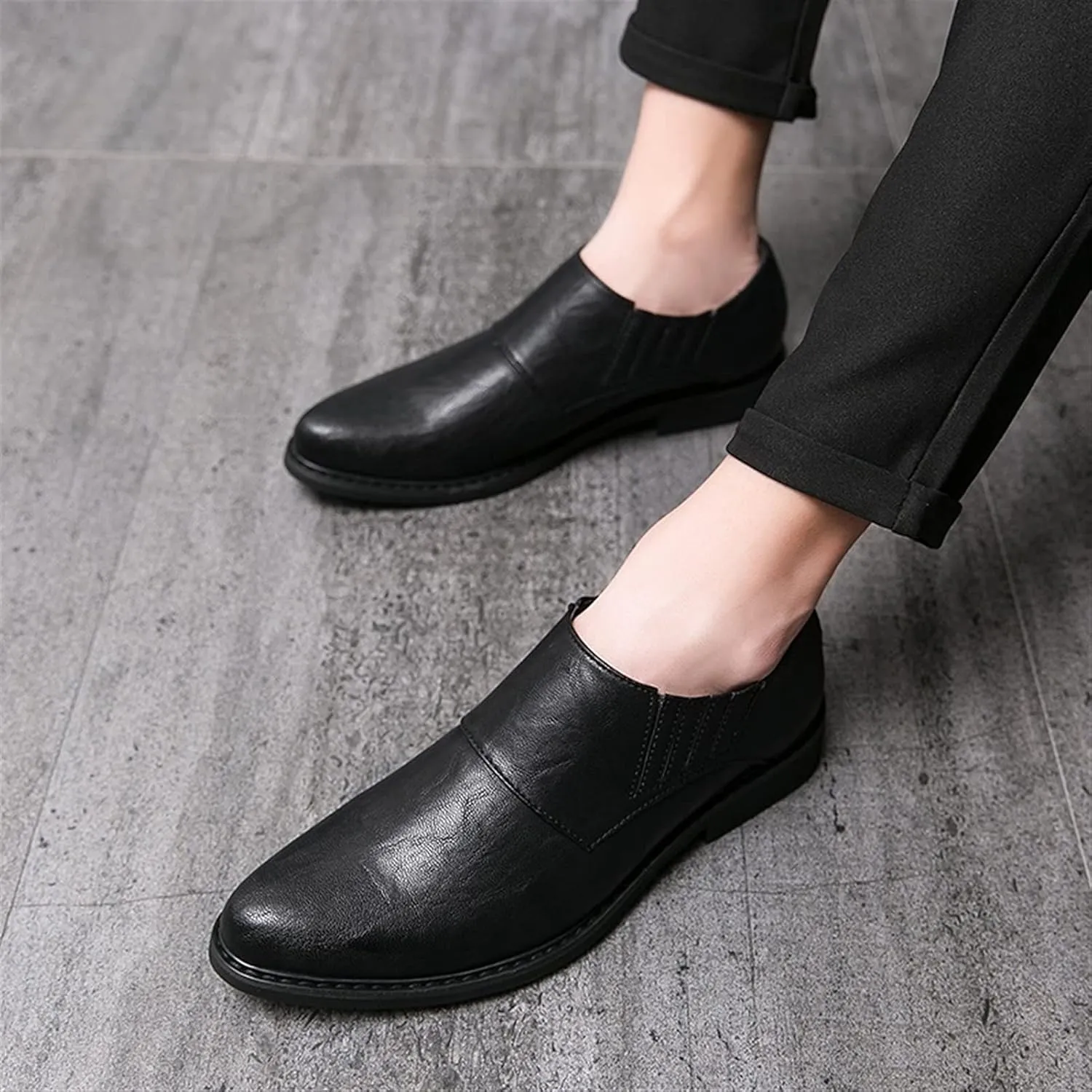 Single Season Oxford Formal Shoes for Men Lace Up Burnish Round Toe Vegan Leather Rubber Sole Non Slip Block Heel Slip Resistant Wedding Very Popular Among Young People
