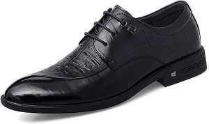Single Season Oxford Formal Shoes for Men Lace Up Split Round Toe Crocodile Embossed Derby Shoes Vegan Leather Anti-Slip Low Top Block Heel Party Very Popular Among Young People