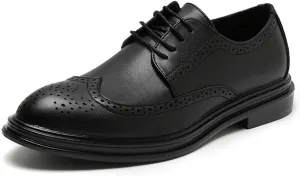 Single Season Oxford Shoes for Men Lace Up Brogue Embossed Wing Tip Round Burnished Toe Vegan Leather Slip Resistant Block Heel Anti-Slip Non Slip Rubber Sole Prom Very Popular Among Youn