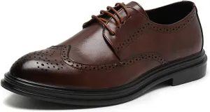 Single Season Oxford Shoes for Men Lace Up Brogue Embossed Wing Tip Round Burnished Toe Vegan Leather Slip Resistant Block Heel Anti-Slip Non Slip Rubber Sole Prom Very Popular Among Youn