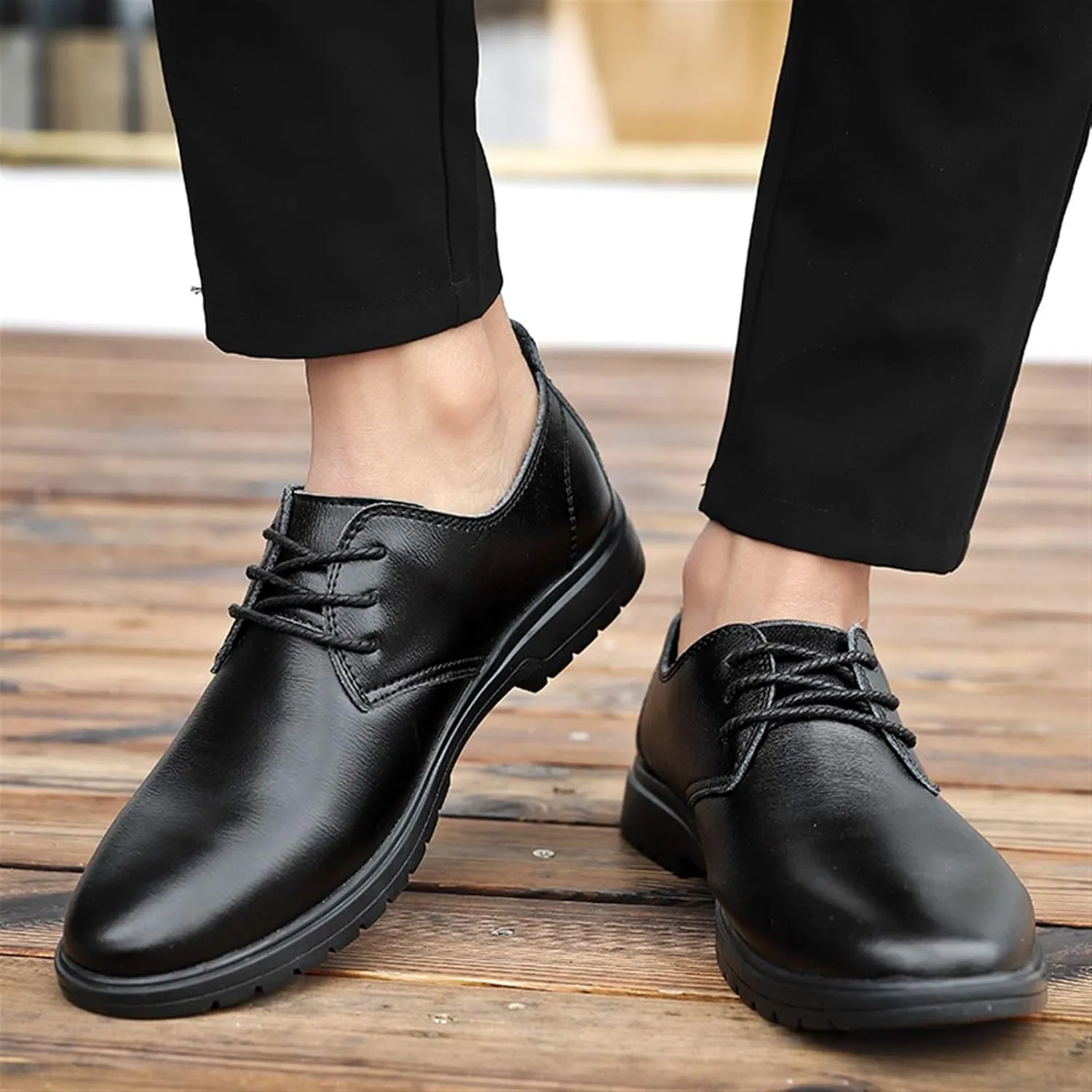 Single Season Oxford Shoes for Men Lace Up Round Toe Derby Shoes Vegan Leather Block Heel Non Slip Low Top Prom Very Popular Among Young People